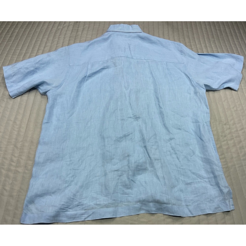 Tommy Bahama Mens Light Blue 100% Linen Guayabera S/S Button Up Shirt Size Large - Picture 6 of 13